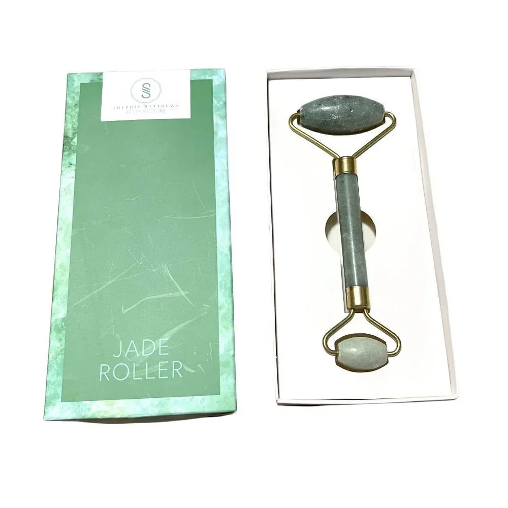 Sherrie Matthews Acupuncture Green Jade Stone Roller Double Sided Beauty Tool